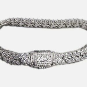 GLd 14k White Gold Herringbone 6 in Bracelet with CZ Stones NEW Jewelry